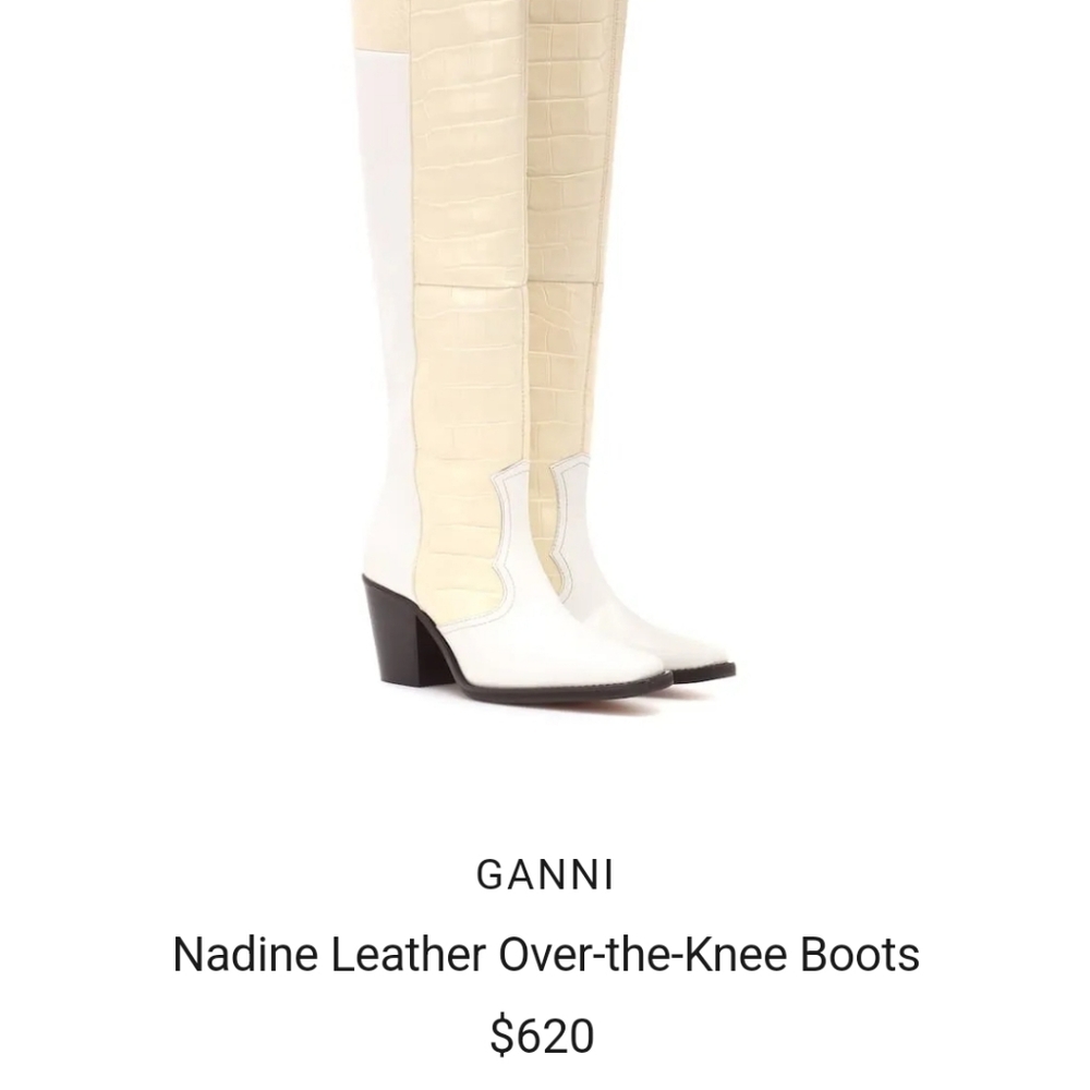 GANNI Nadine Croc two tone over the knee thigh boots white cream western cowgirl